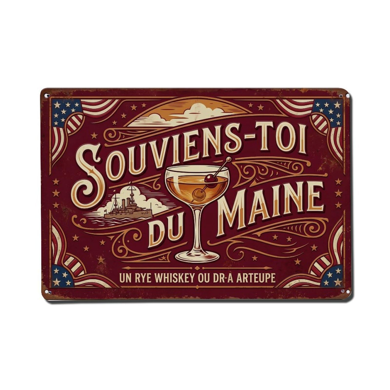 Remember Maine Classy Cocktail Metal Tin Sign Plaque Wall Decor for Cafe, Club Bar, Office, Home Garden Metal Poster 8x12Inch