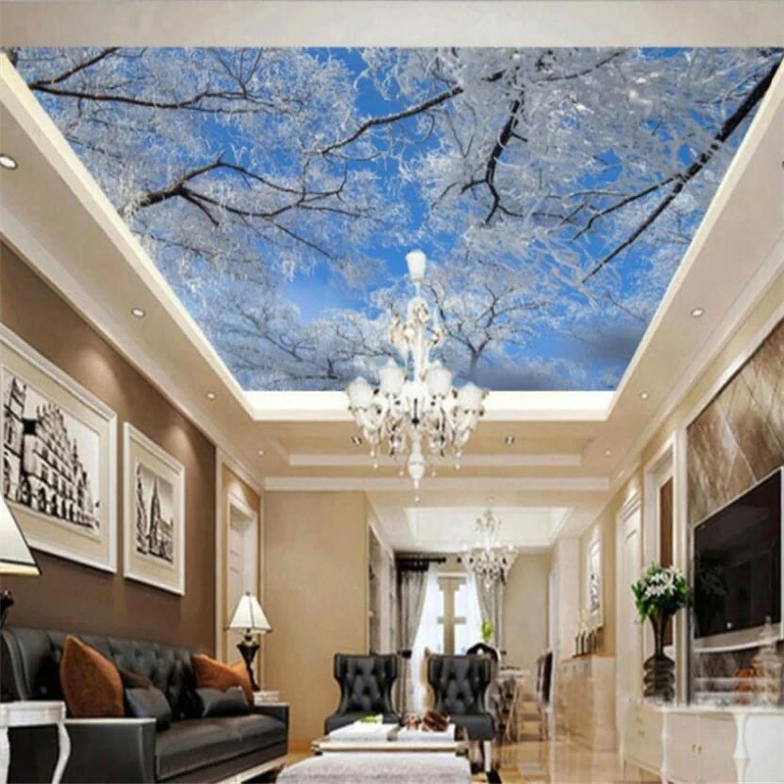 ELOIR Adesivo murale per soffitto in PVC autoadesivo carta da parati 3d carta da parati foresta neve scena paesaggio naturale soggiorno camera da letto decorazione del soffitto sfondo adesivo da parete