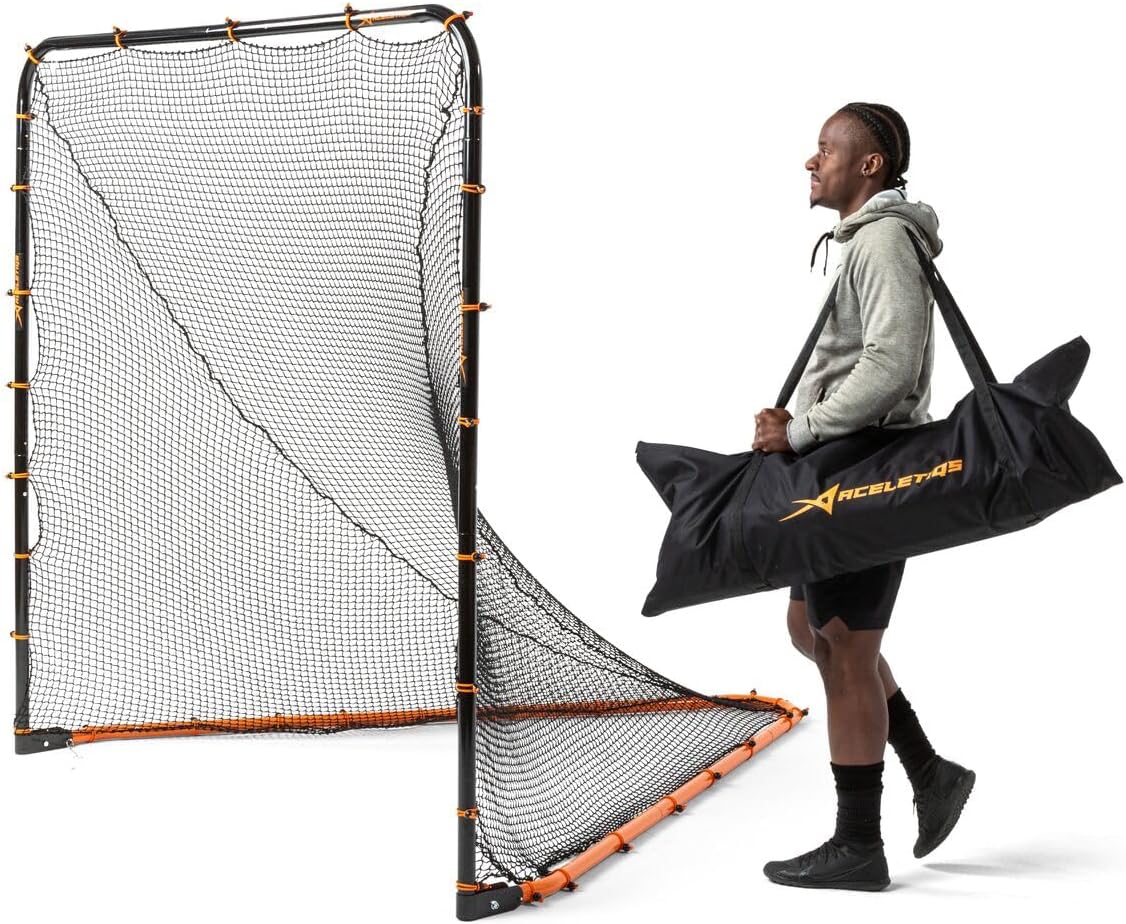 Lacrosse Goal Net Folding Lacrosse Net | Powder Coated Steel Frame | UV Treated Netting | Use with Lacrosse Rebounder, Lacrosse Backstop and All Lacrosse Equipment [Includes Carrying Bag]