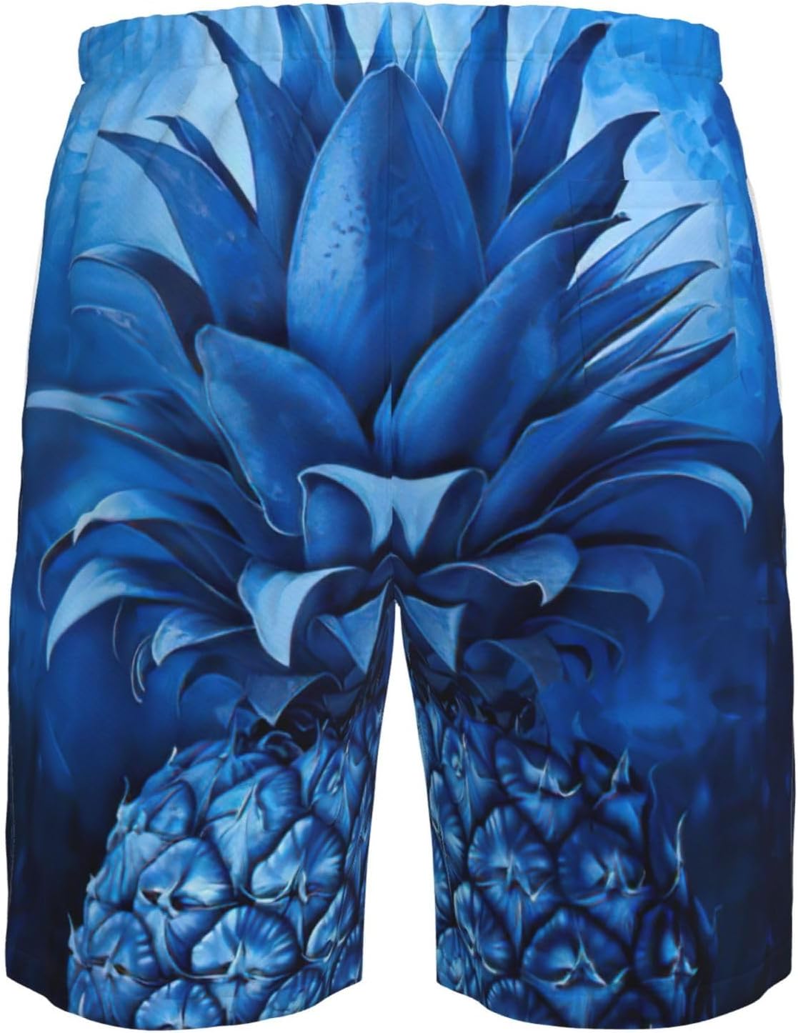Blue Pineapple Print Men's Quick-Drying Shorts Casual Beach Pants Stretch Waist Shorts and Pockets
