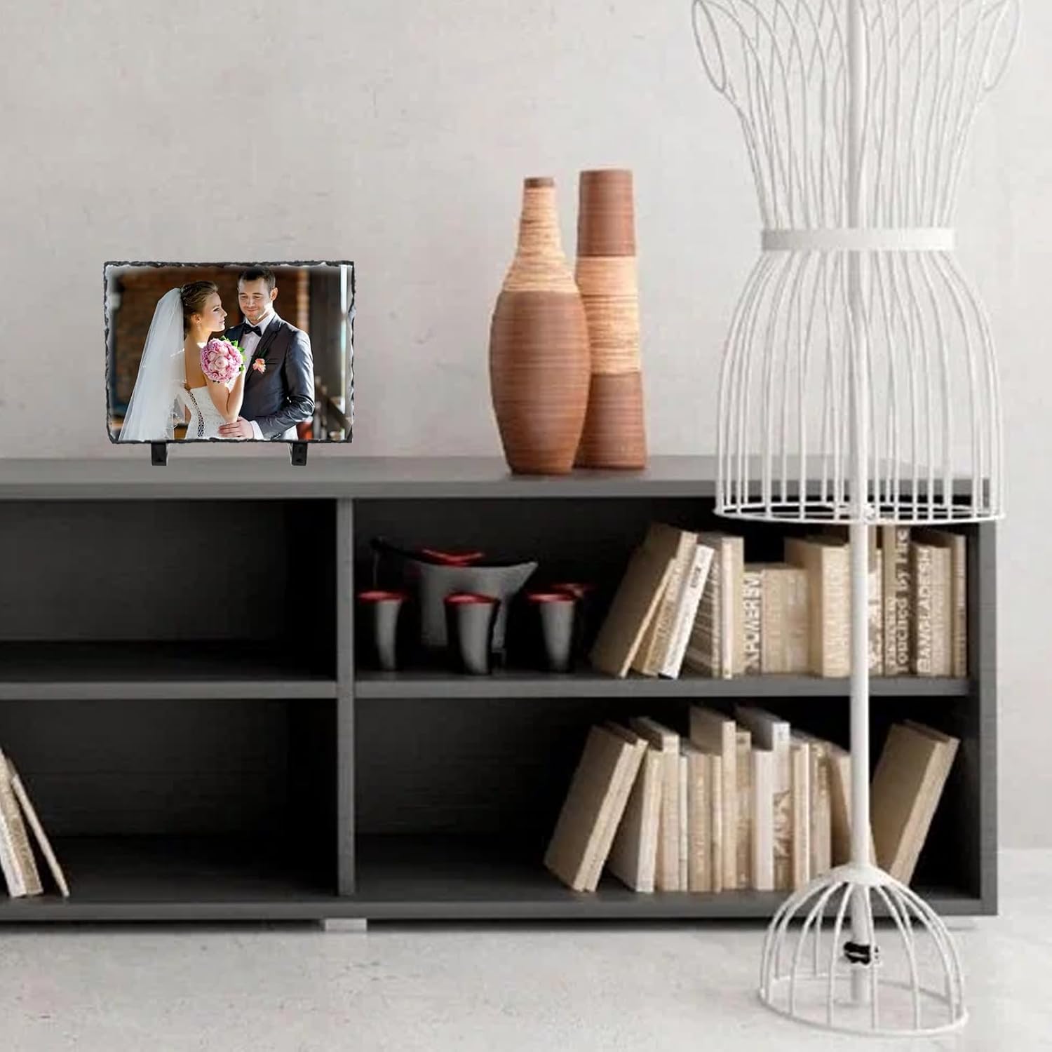 MFBJXC 6 Pack Framed lithographs Sublimation Slate Blanks, Photo Slate Blanks for Sublimation, Heat Thermal Transfer Stone Slate Framed lithographs with Display Holder