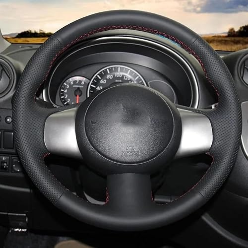 Miniatura 2 de MaJher Car Black Leather Hand-Stitched Steering Steering Wheel Braid Cover,for Nissan March Sunny Versa 2013 Almera