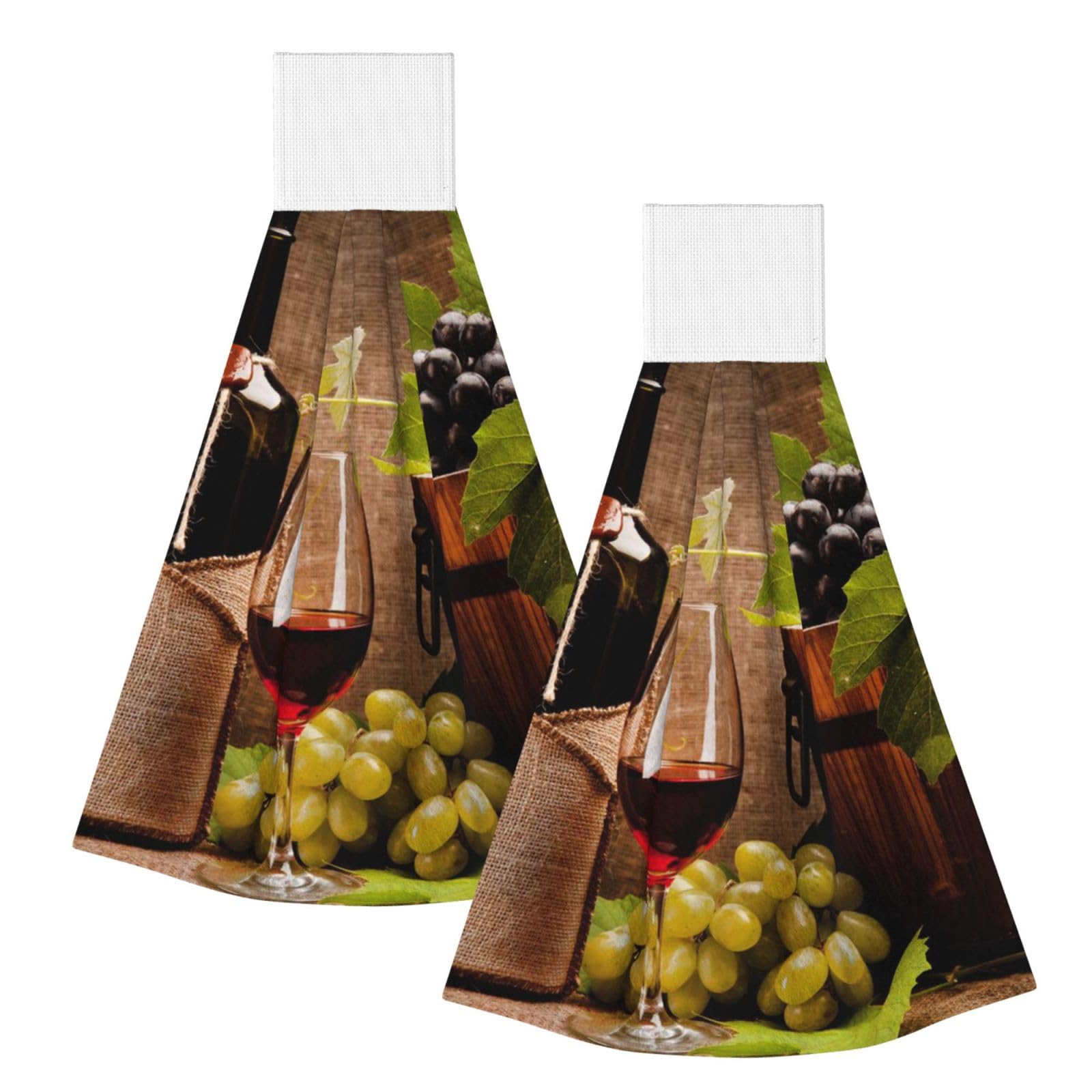 DOPKLNA Glasses Of Wine With Wine Bottle And Grapes, 2 Pcs Hanging Coral Fiber Hand Towels for Bathroom, Absorbent Kitchen Towels