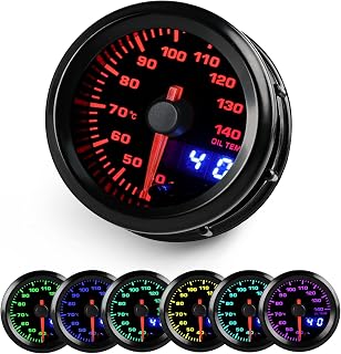WATERWICH Oil Temp Temperature Gauge Meter Kit 7 Color 40-140 Celsius 2-1/16" 52mm for Boat Marine Car Auto Truck
