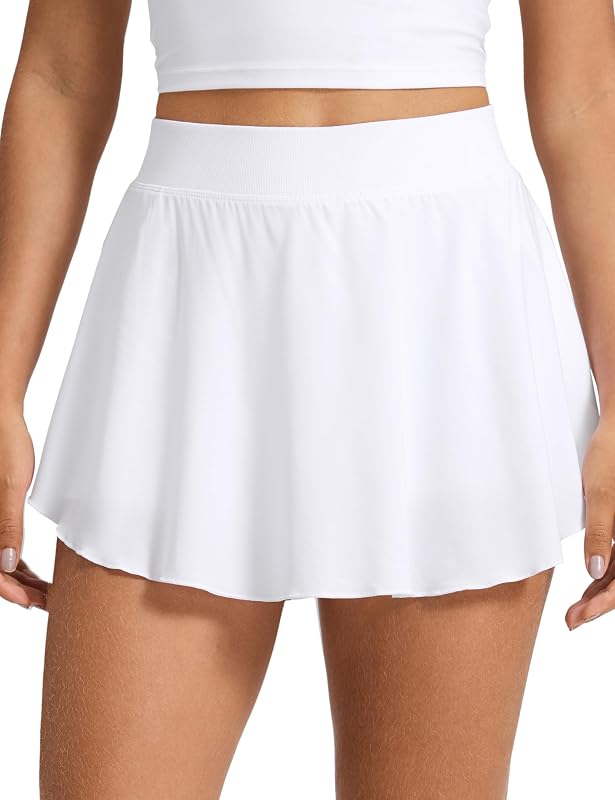 CRZ YOGA Lightweight Drapey Side Slit Tennis Skirts for Women - High Waisted Mini Flowy Lined Golf Skort with Pockets