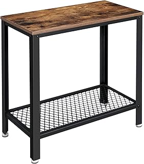 VASAGLE Side Table, 2-Tier Nightstand with Mesh Shelf, End Table for Small Spaces, Easy to Assemble, Industrial Accent Furniture with Steel Frame, Rustic Brown and Black ULET31BX