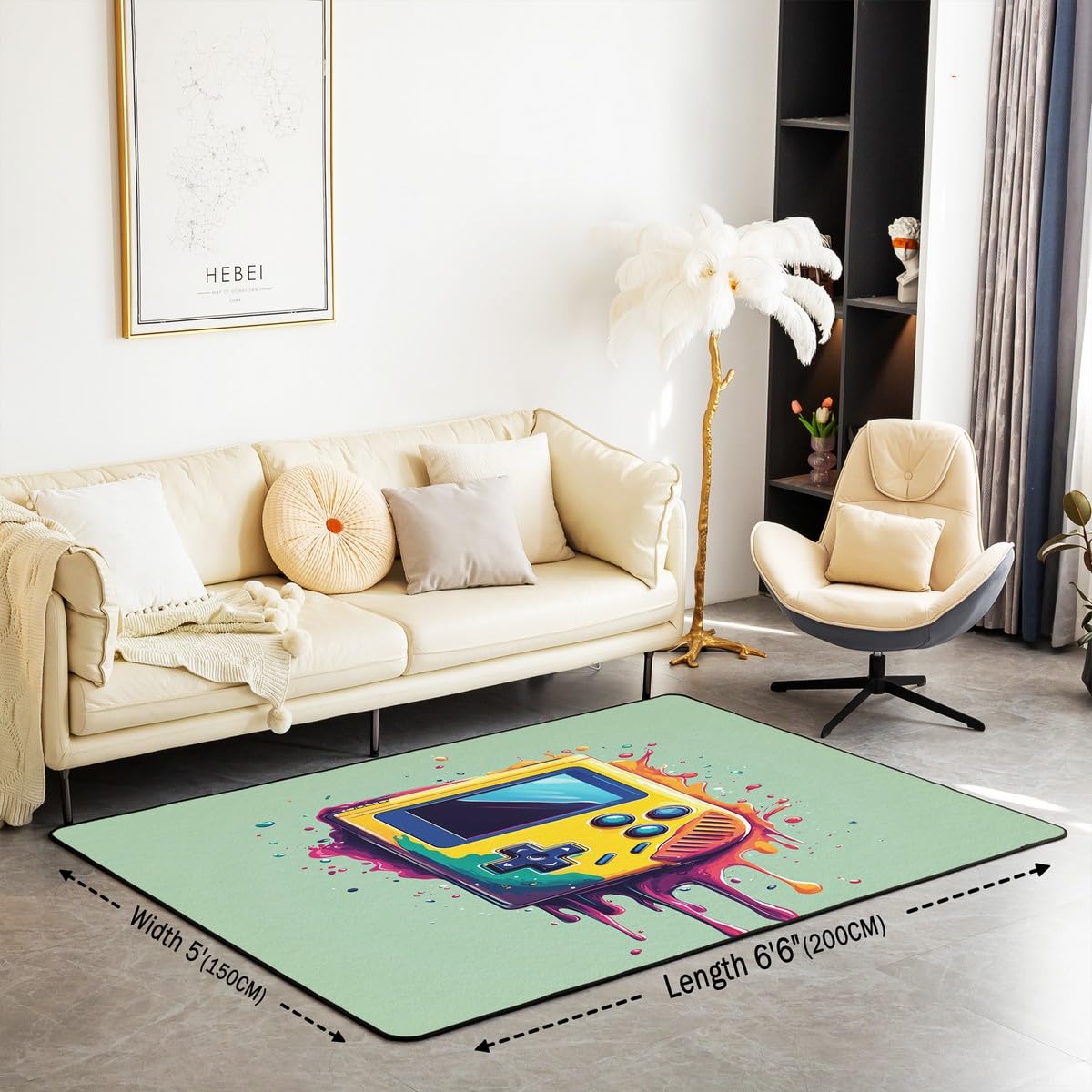 Loussiesd Dywan do salonu dla graczy, 150 x 200 cm, gamingowy dywan akcentujący dla chłopców, dziewcząt, nastolatków, nowoczesny kontroler konsoli do gier, wewnętrzna mata podłogowa, joystick,