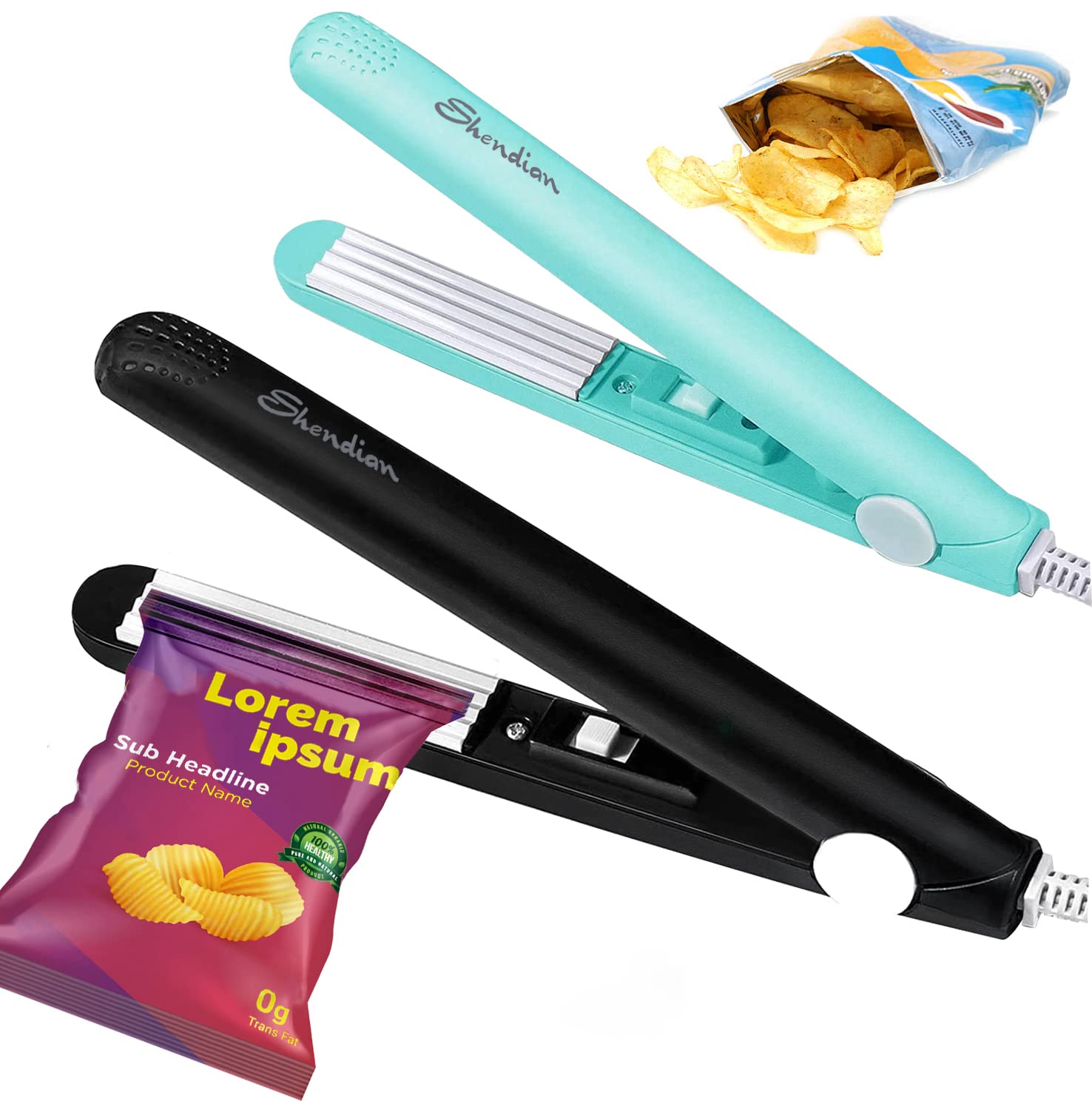2PACK Mini Bag Sealer Heat Sealer Handheld Food Sealer Bag Resealer for Food Storage, Portable Bag Resealer Machine Vacuum Sealers with Power Cable for Potato Chip Bags, Snack Bag
