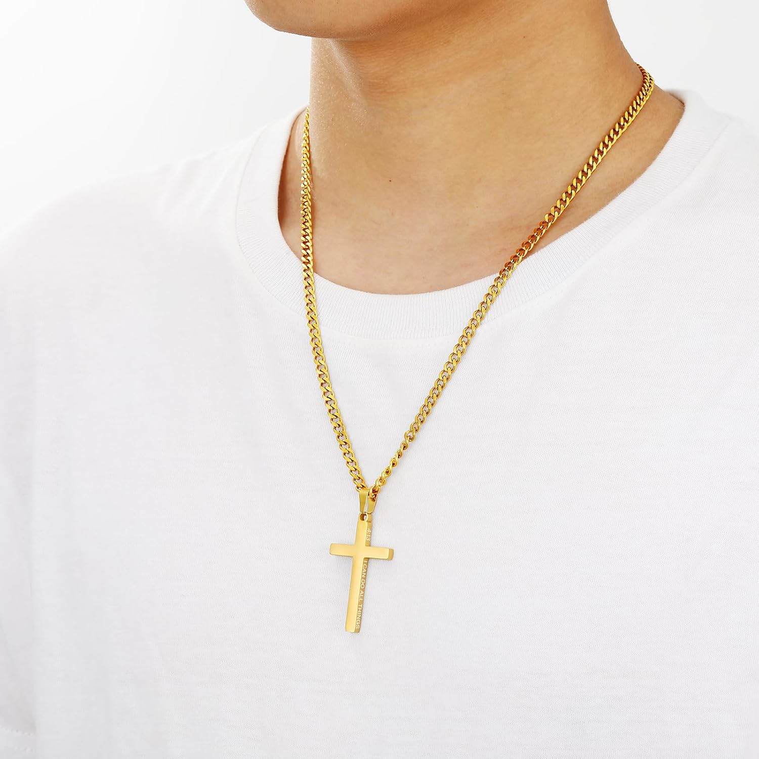 Cross Necklace for Men Boys Stainless Steel Bible Verse Cross Pendant with Cuban Link Chain (22+2 Inches) | Easter Christian Religious Jewelry Gifts - Image 3