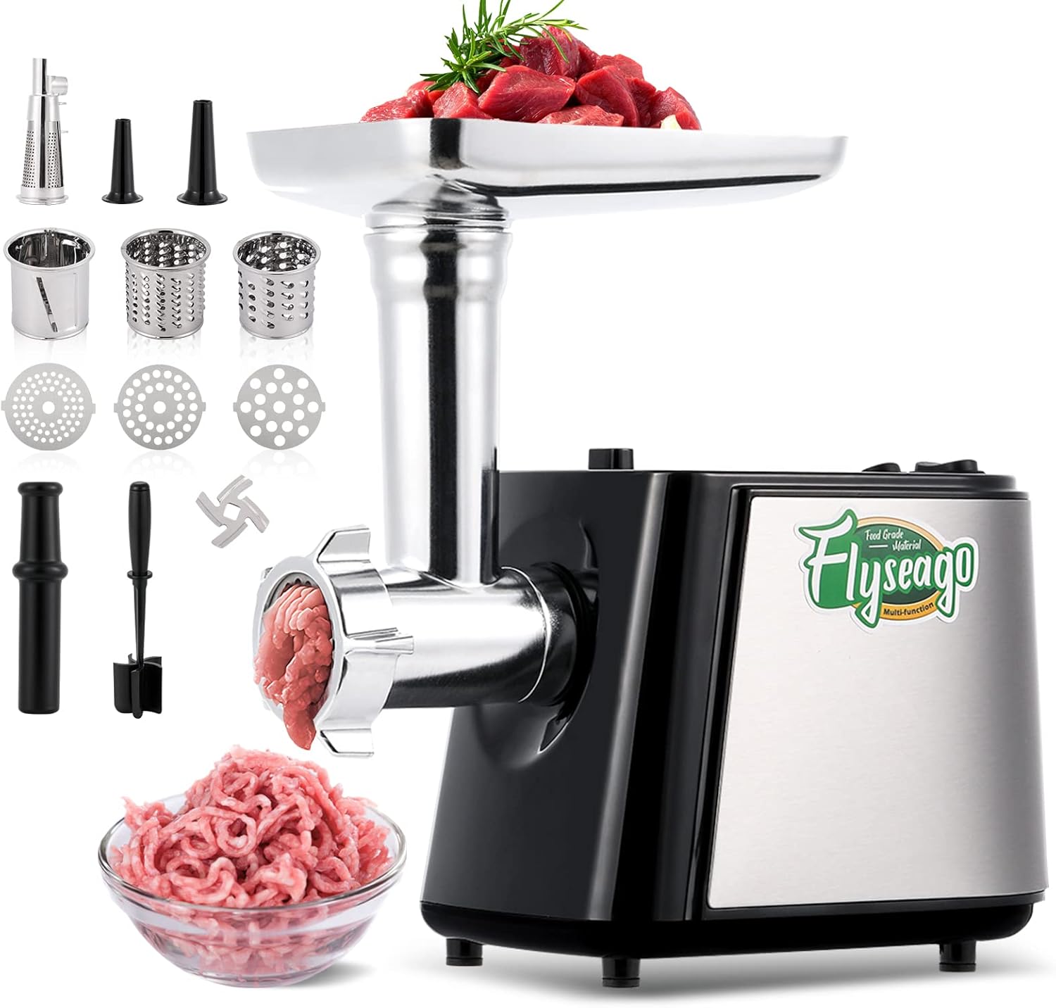 Electric Meat Grinder 12-In-1 2600W Meat Grinder Sausage Stuffer Combo, with Juicer, Kubbe Kit, Meat Chopper, Stainless Steel for Home Kitchen & Commercial