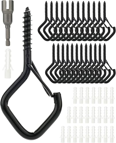 Katerk Paquete de 25 ganchos de rosca para tira de luces al aire libre, ganchos cuadrados de techo para colgar luces de Navidad, plantas, carillón