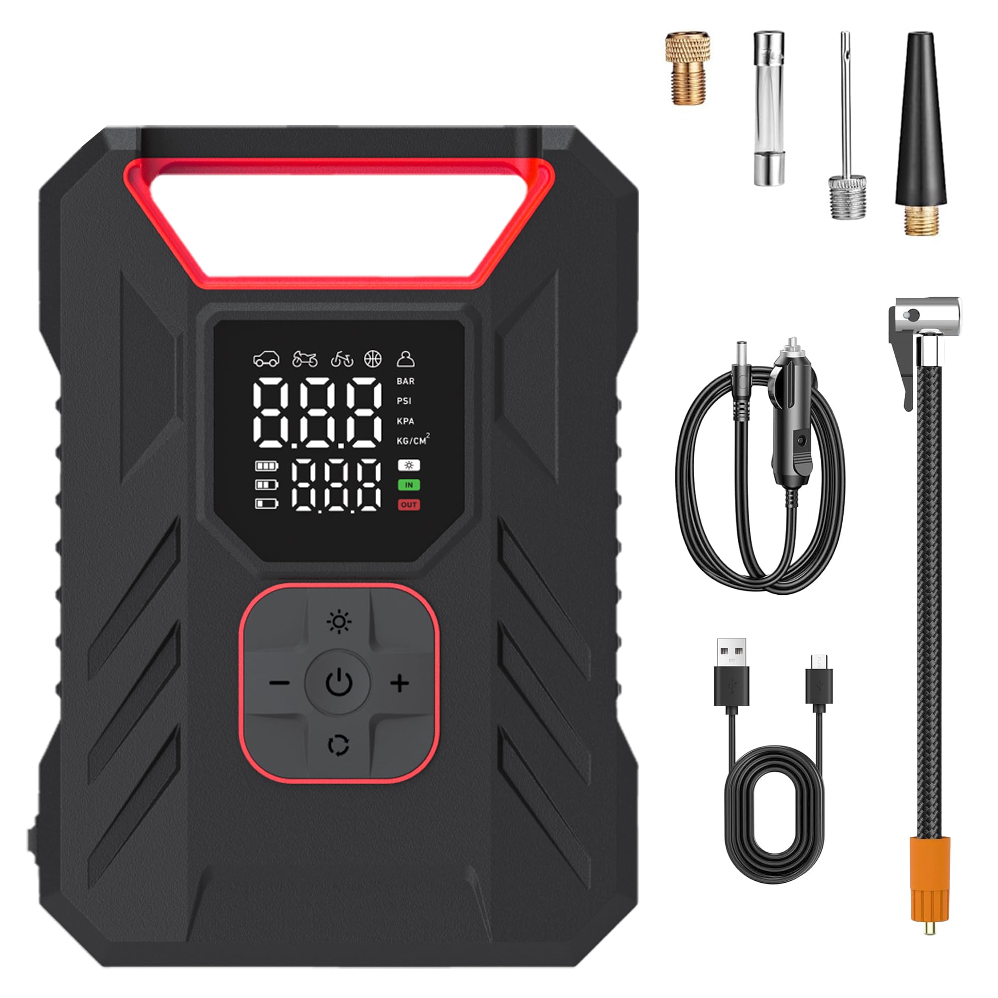 TUSA Storm Pro 10X Fastest Tyre Inflator, Inflates Tyre in 2.5 Minutes (0-33 PSI), 2 in 1 Corded & Cordless Portable Air Compressor with 150 PSI Digital Display for Cars, Bikes (1 Year Warranty)