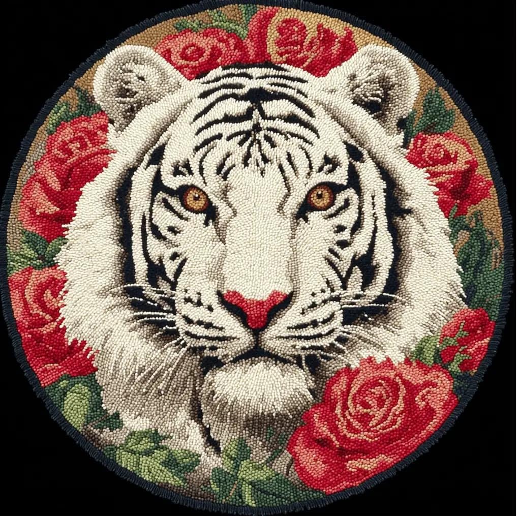 Round Latch Hook Rug Kits Tiger For Adults And Starter 50*50Cm