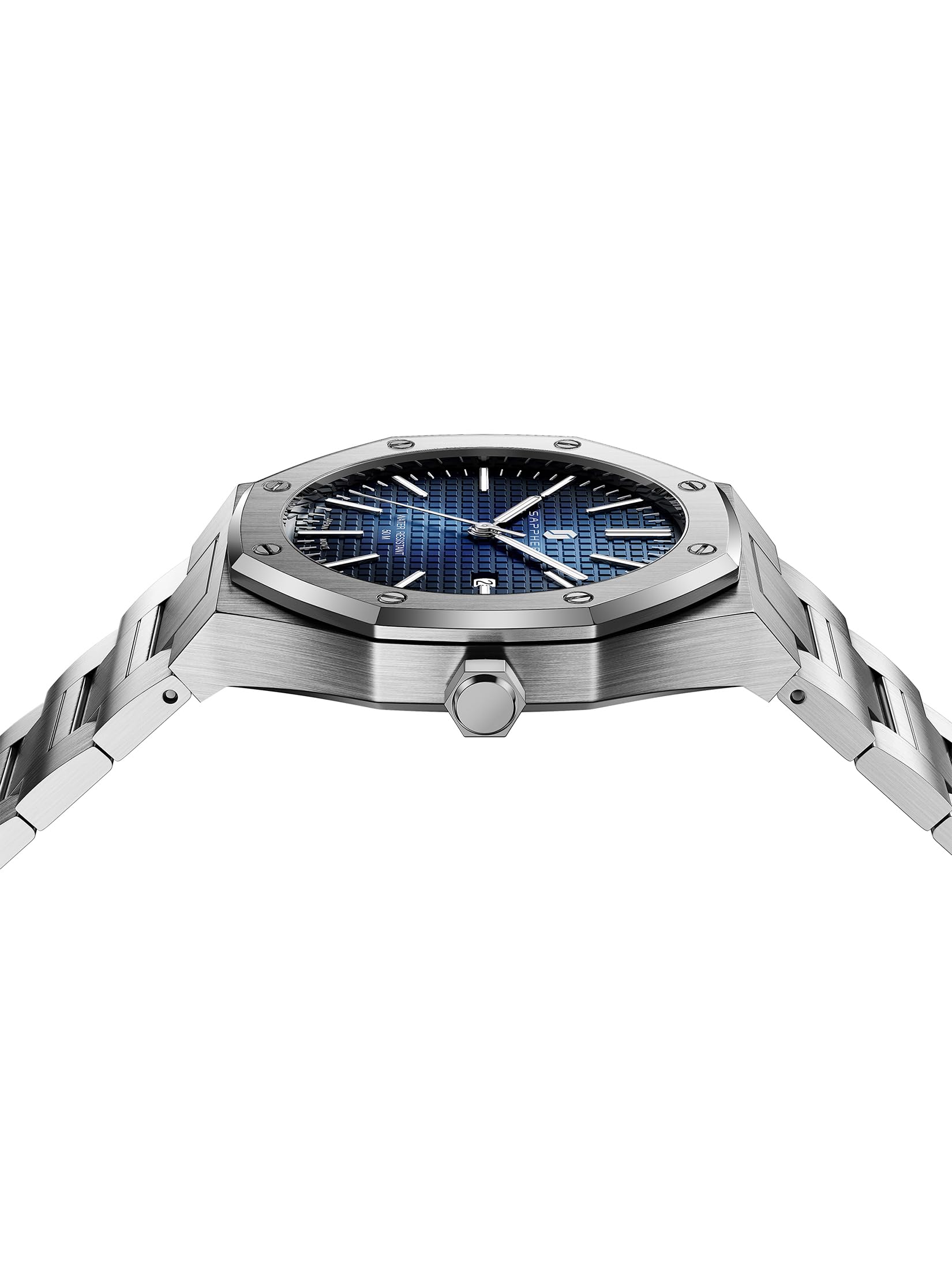 SAPPHERO Montre pour Hommes en Acier Inoxydable Montre Homme 50M Montres octogonales étanches Hommes Mouvement à Quartz Japonais Affaires décontractées avec Date et Fonction Lumineuse
