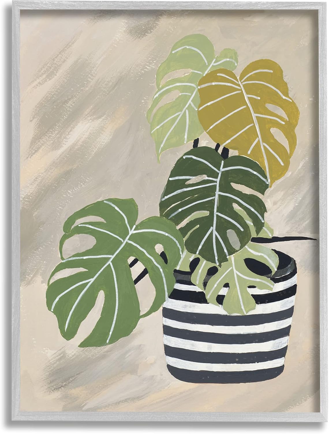 Stupell Industries Contemporary Monstera Plant Still Life Black Stripe Planter