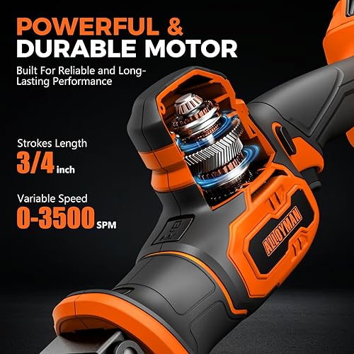 Miniatura 2 de Sierra de vaivén Alloyman, sierra sin cable de 20 V con batería de 2 x 2.0 Ah y cargador, velocidad variable 0-3500 SPM, cambio de cuchilla sin