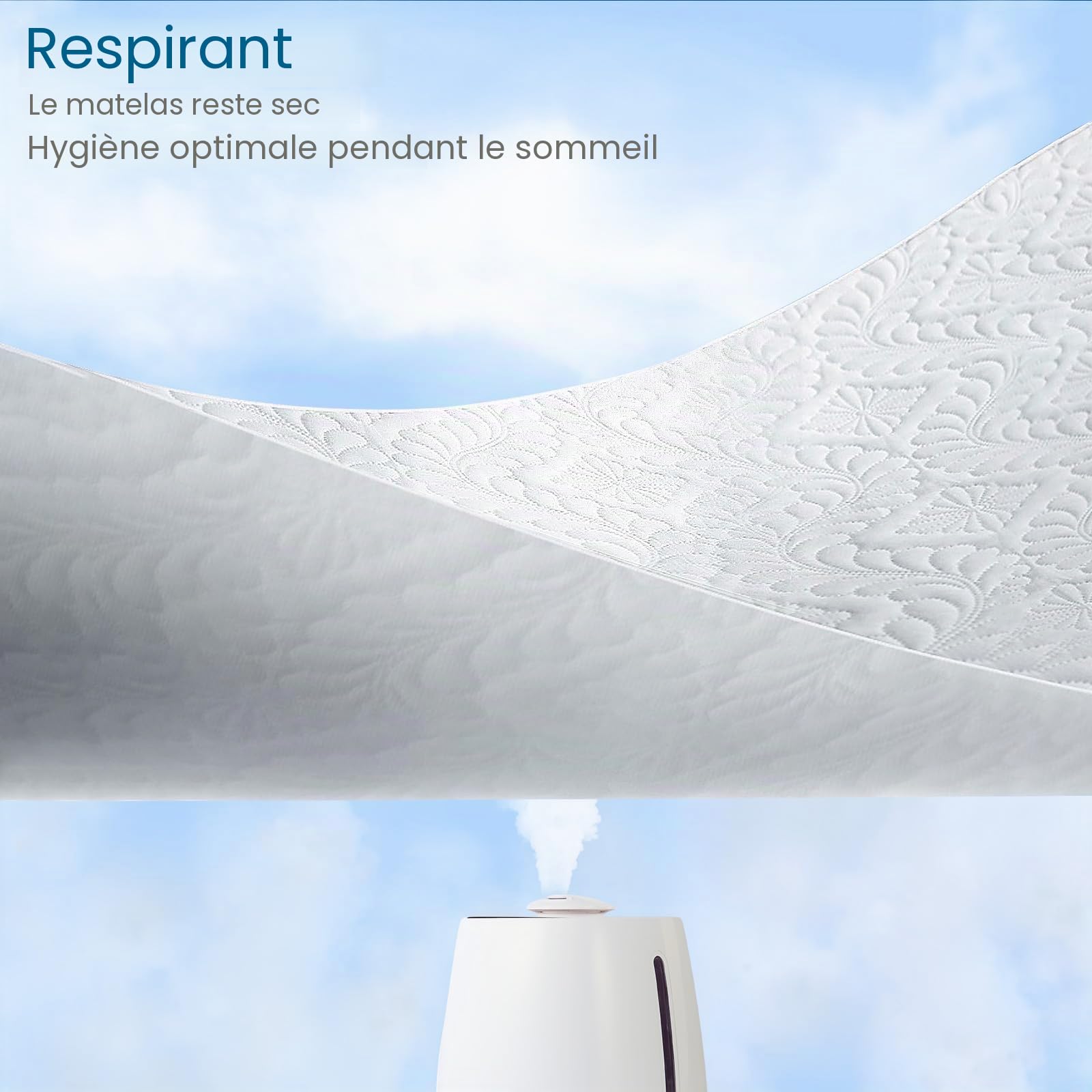 Protège-matelas imperméable, 200 x 200 cm, drap-housse de luxe, motif 3D, super absorbant, housse de matelas respirante, protection contre l'humidité, blanc