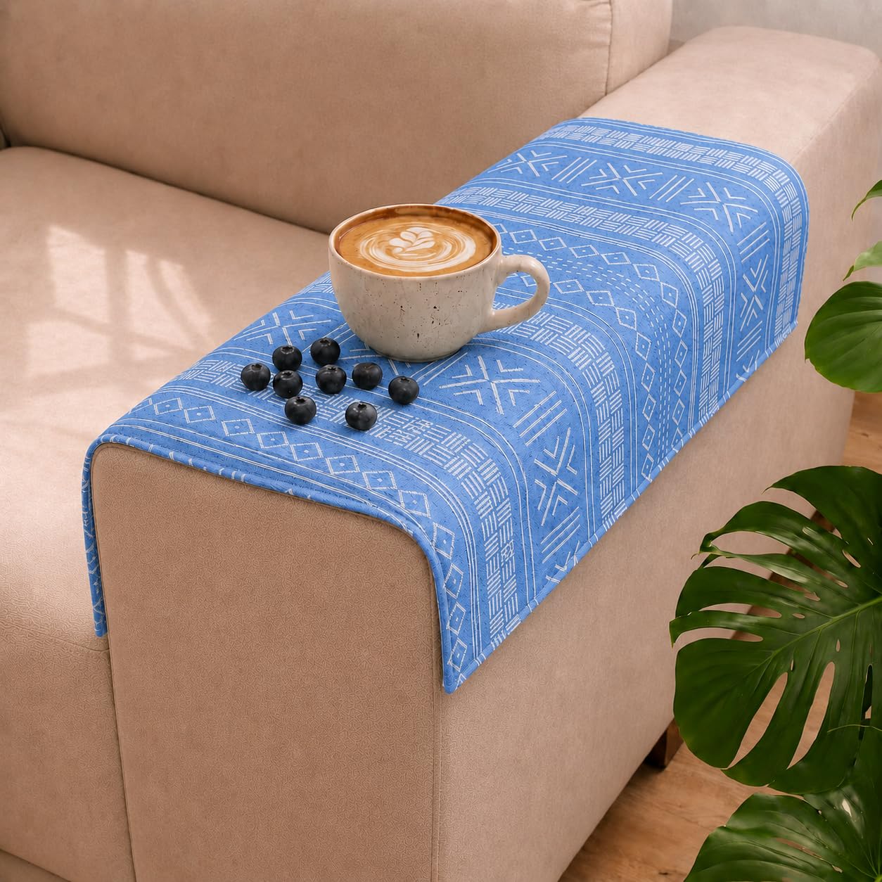 STITCHNEST 'Verdant Bohemian Stories' Sofa Armrest Cover | Elegant Jacquard Fabric, Washable & Durable for Modern Living (18 x 22 Inches)