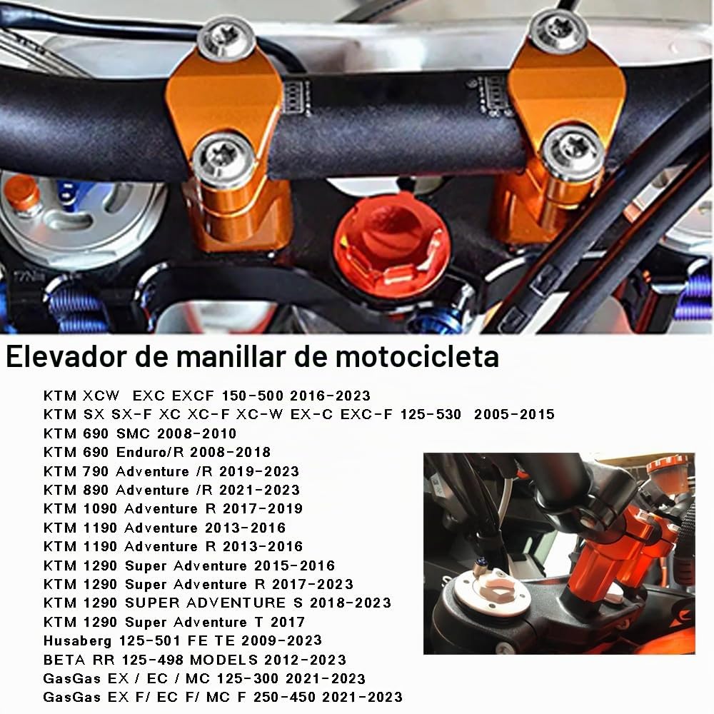 2pcs Moto Manillar Riser para DUKE 690 SMC Enduro 790 890 Adventure/R 125-530 EXC SX SXF XC XCF XCW -Nergo