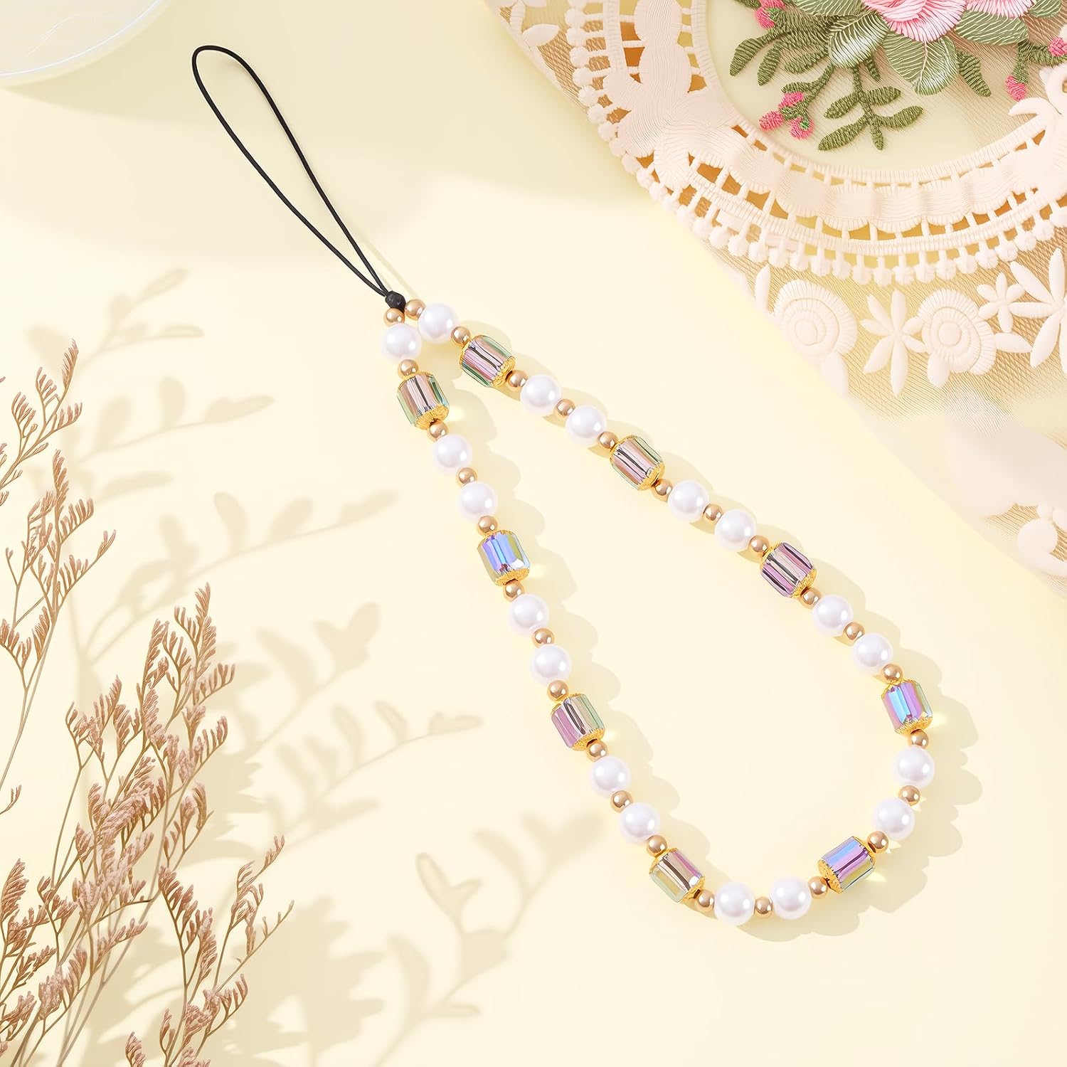 Beaded Pearl Phone Charm Cute Wrist Strap Handmade Crystal Beaded Camera Strap for Cell Phone Digital Camera Bag Keychain image 5