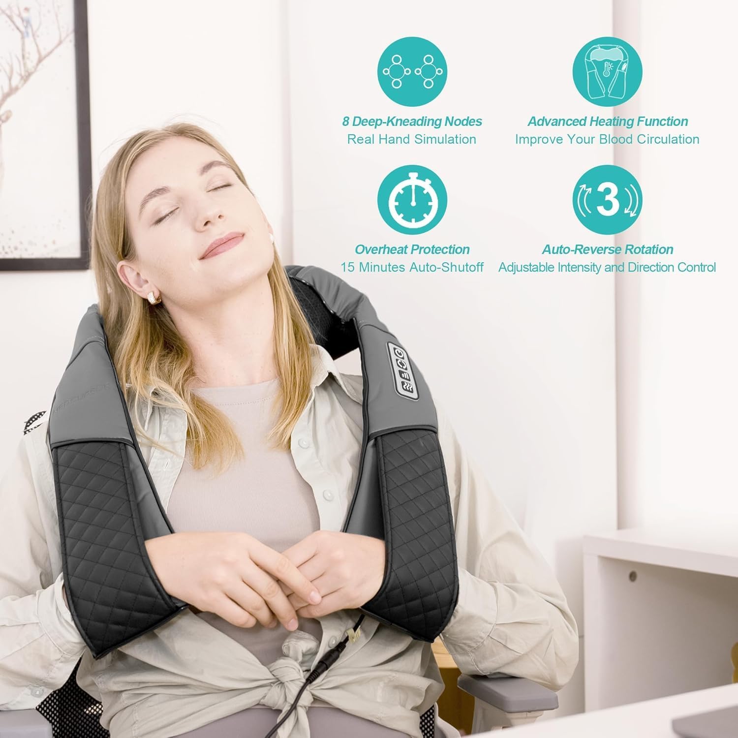 Condition photo showing New/Like New for medcursor neck massager, 2026 upgraded, portable electric shiatsu back massage device with heat, deep tissue 3d kneading pillow for muscle pain relief (no battery) dark gray