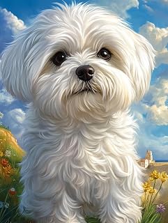 5D Maltese Dog Diamond Art 12x16 Inch Full Drill Diamond Painting Kits for Adults & Beginners - DIY Art Crafts for Relaxation and Home Wall Decor 244A