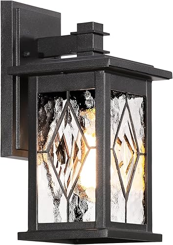 Miniatura 7 de Aplique de pared al aire libre con ondas de agua negro mate, pantalla de vidrio hecha a mano, impermeable, luz de porche al aire libre, montaje en