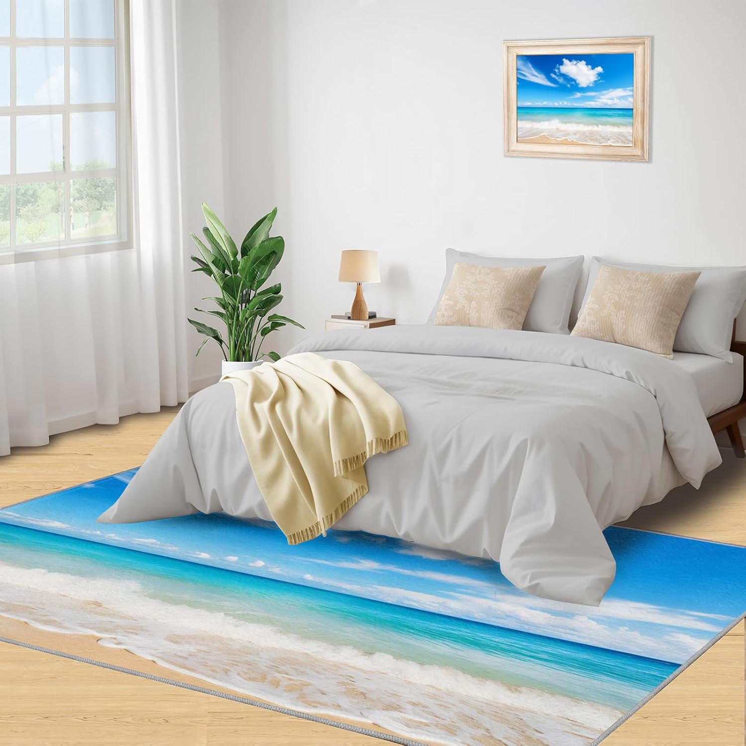 2x3 Beach Scenery Rug - Tropical Beach Doormat Outdoor Entrance, Romantic Coastal Laundry Room Carpet Non Slip Accent Throw Rugs for Bathroom Kitchen Sink Front Door