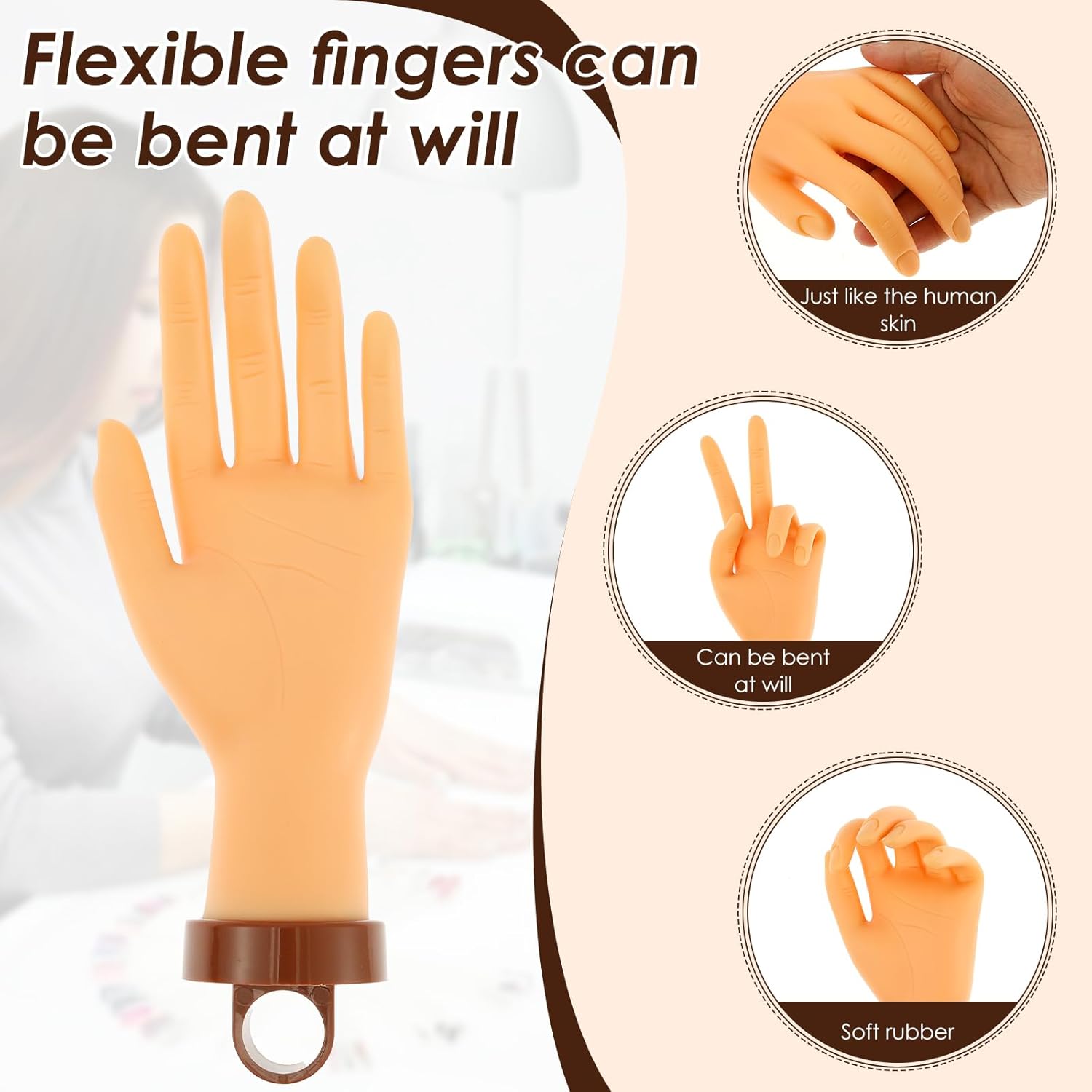 US Nail Practice Hand with Clamp Holder Bendable Nail Training Hand Portable Manicure Practice Kit Practical Manicure Training Kit for Manicurist Home(Graphic package)