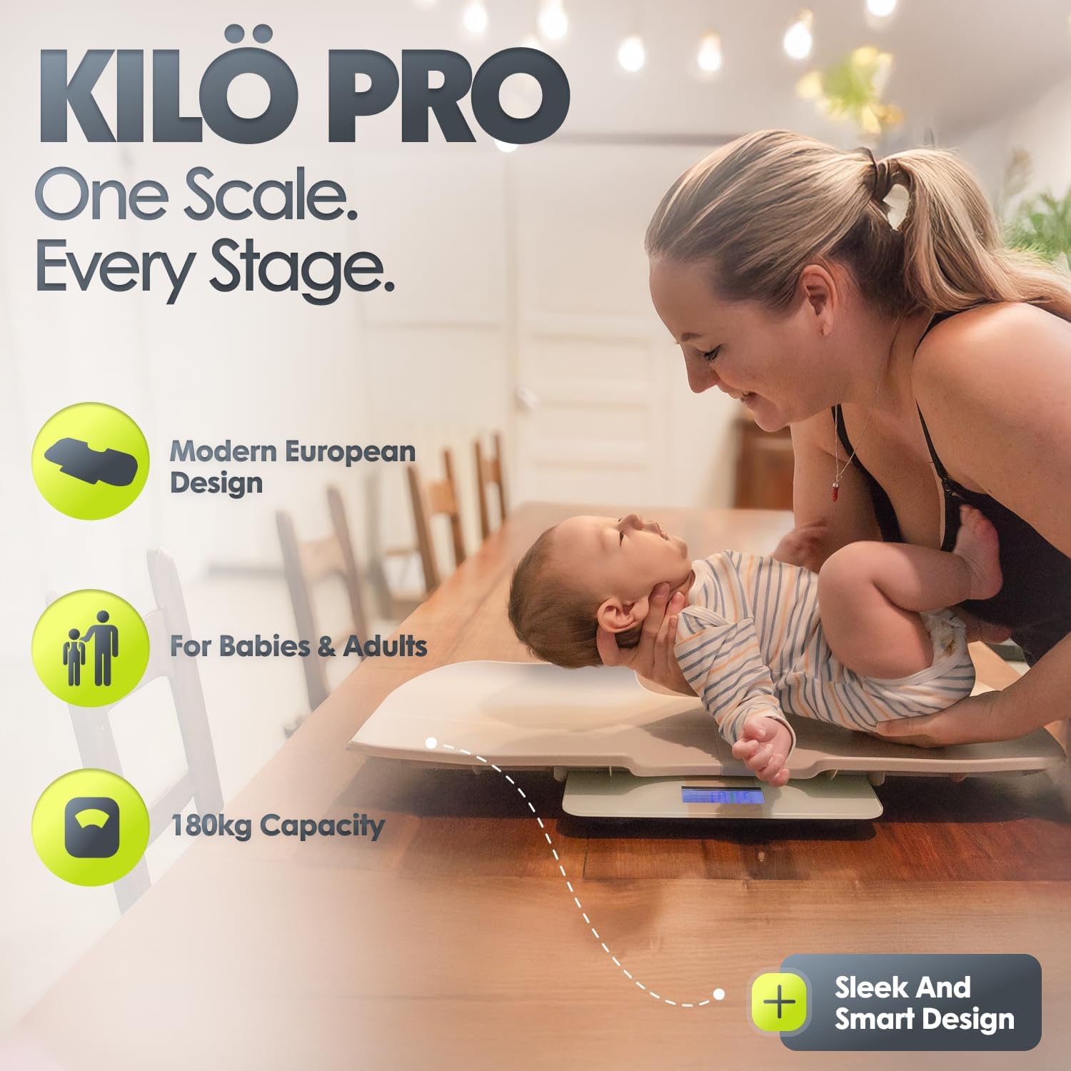 Bblüv - Kilö Pro – Digital Evolving Baby & Family Scale – Removable Height Measuring Tray, High Precision 5g, Baby & Adult Modes – Up to 180 kg
