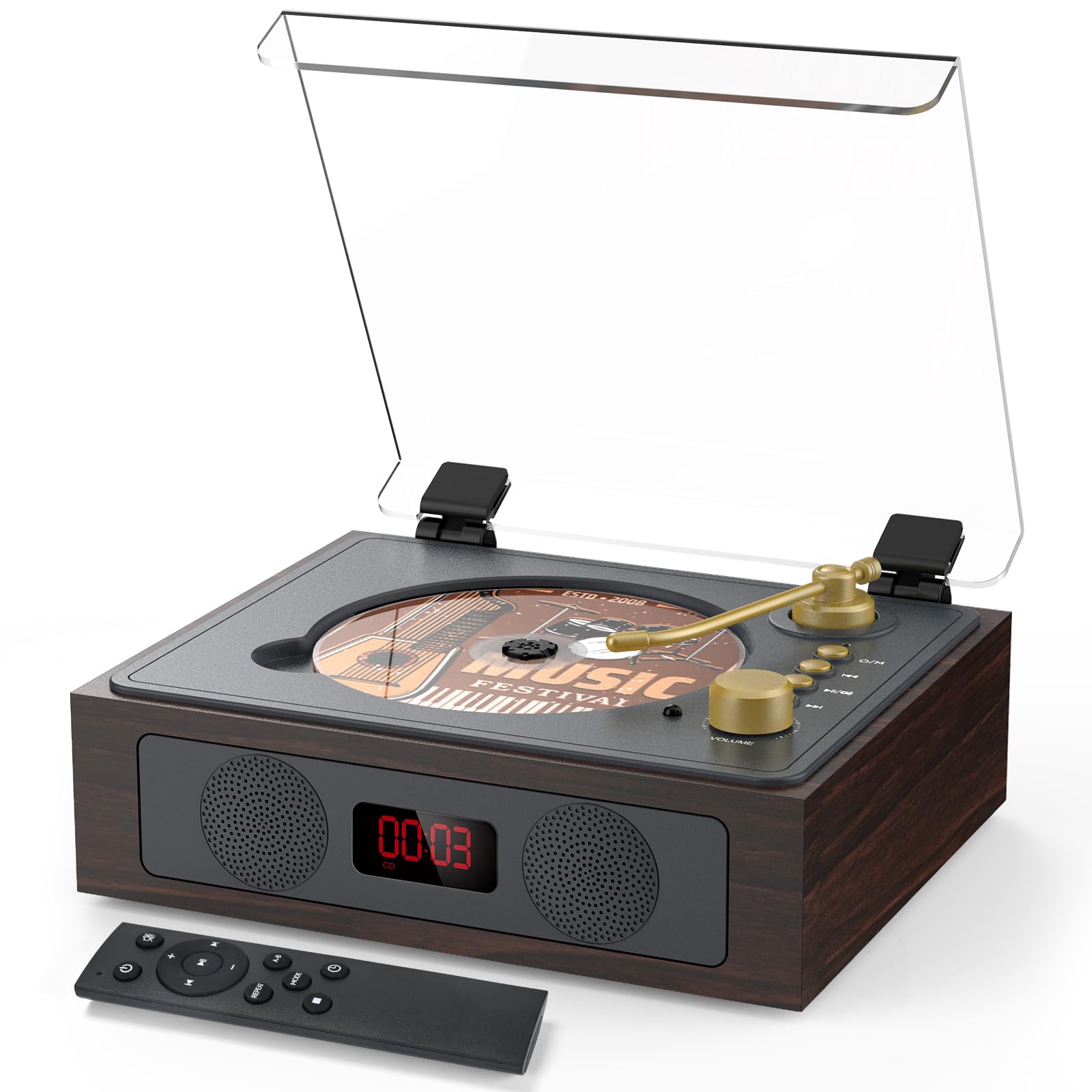 CD Player with Built-in Speakers Bluetooth Retro Portable CD Players for Home Music Player with Remote Control Headphone Jack (Walnut Brown with LCD Screen)