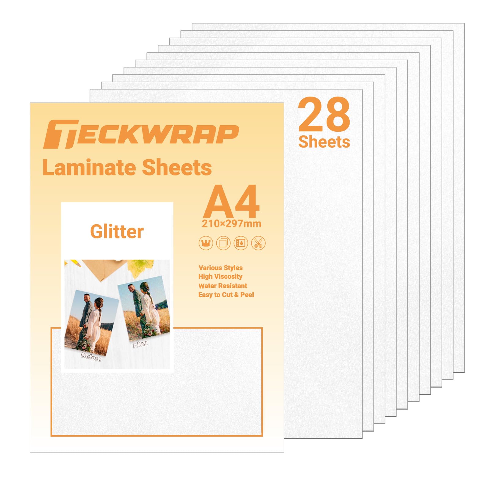 TECKWRAP Self Adhesive Laminating Sheets for Sticker Paper A4 28pcs,Glitter โ image 1