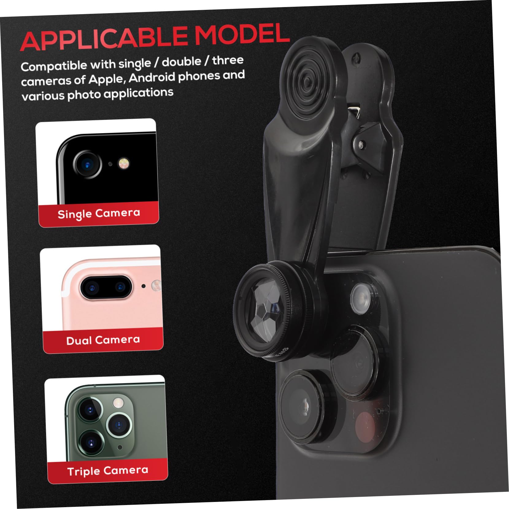 COLLBATH Kit Obiettivi Per Fotocamera Del Telefono Cellulare Teleobiettivo Fisheye Macro Grandangolare 10 in 1 Nero