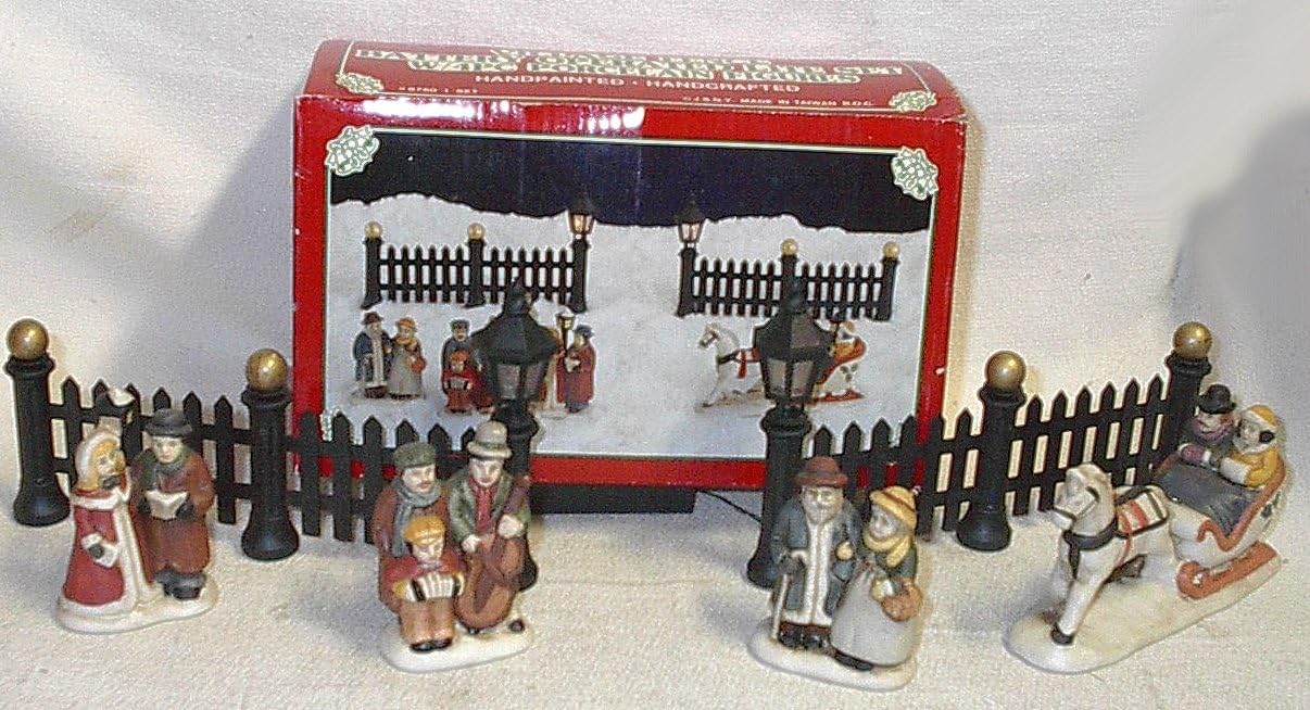 Christmas Village fence Battery Operated Light Set with Porcelain figures
