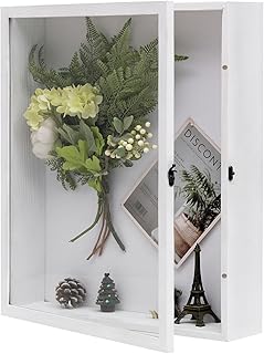 Extra Large 16x20 Shadow Box Frame, 3.54" Deep Natural Wood Display Case with Linen Back, 8 Pins for Jerseys, Flowers, Wedding Keepsakes, Kids' Mementos, Tickets & Photos, White