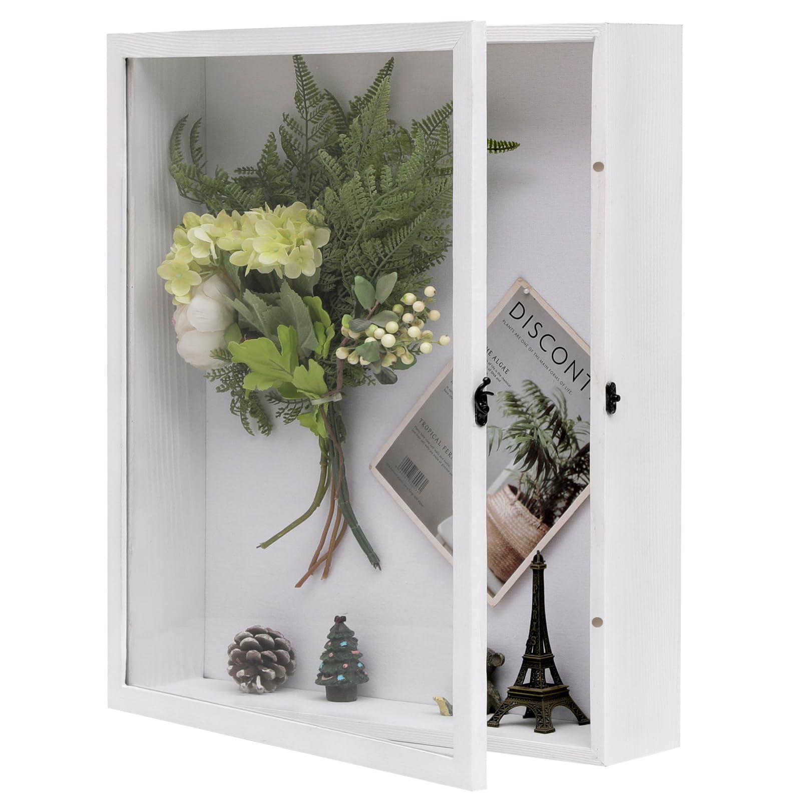 Extra Large 16x20 Shadow Box Frame, 3.54" Deep Natural Wood Display Case with Linen Back, 8 Pins for Jerseys, Flowers, Wedding Keepsakes, Kids' Mementos, Tickets & Photos, White