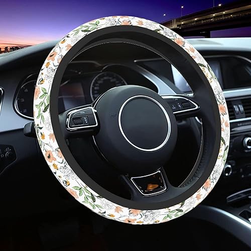 Funda para volante de automóvil para mujeres y hombres, antideslizante, patrón floral botánico con protector de volante de mariquitas, universal de