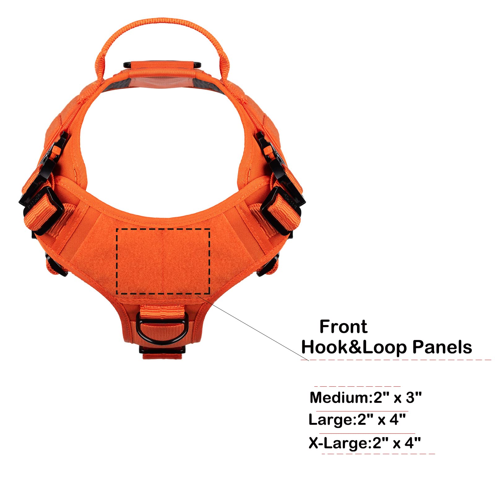 ICEFANG Tactical Dog Harness with 4X Metal Buckle,Dog MOLLE Vest with Handle,No Pulling Front Clip,Hook and Loop Panel for Dog Custom Patch (L (Neck:18"-24" ; Chest:28"-35"), Safety Orange)