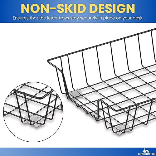 Miniatura 6 de 1InTheOffice Bandeja de cartas, cesta de papel para escritorio, bandejas de papel, carga frontal, acero negro, paquete de 2