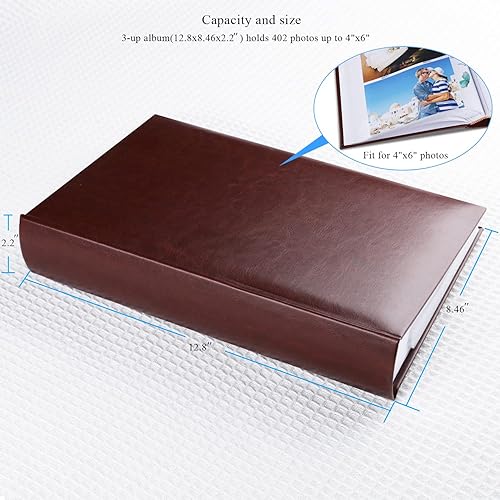 Miniatura 6 de Álbum de fotos de 4 x 6 pulgadas con capacidad para 402 bolsillos con bolsillos deslizantes libro de fotos cubierta de cuero con espacio de