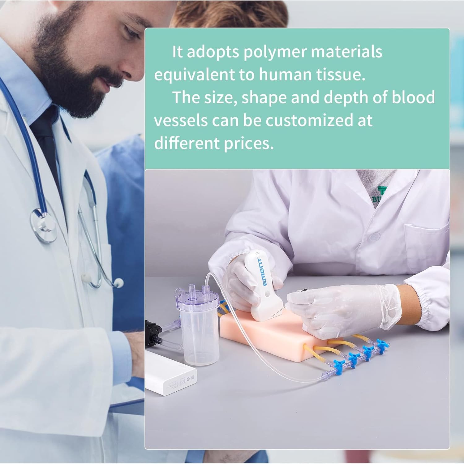 PICC Catheterization Vascular Puncture Model with Blood Circulation System, Insertion Injection Training Pad, Different Depths of Blood Vessels, for Puncture Teaching Practice Training
