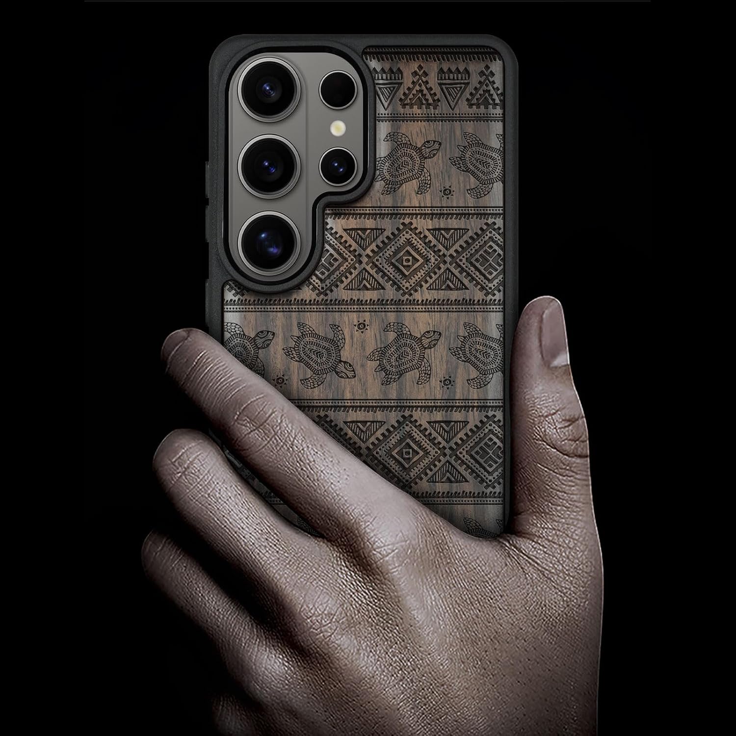 Carveit Magnetic Wooden Case for Samsung Galaxy S26 Ultra Case 2026, TPU Shockproof Cover & Wood Artisan Engraved, Compatible with MagSafe Wireless Chargers (Aztec Sea Turtle) Blackwood