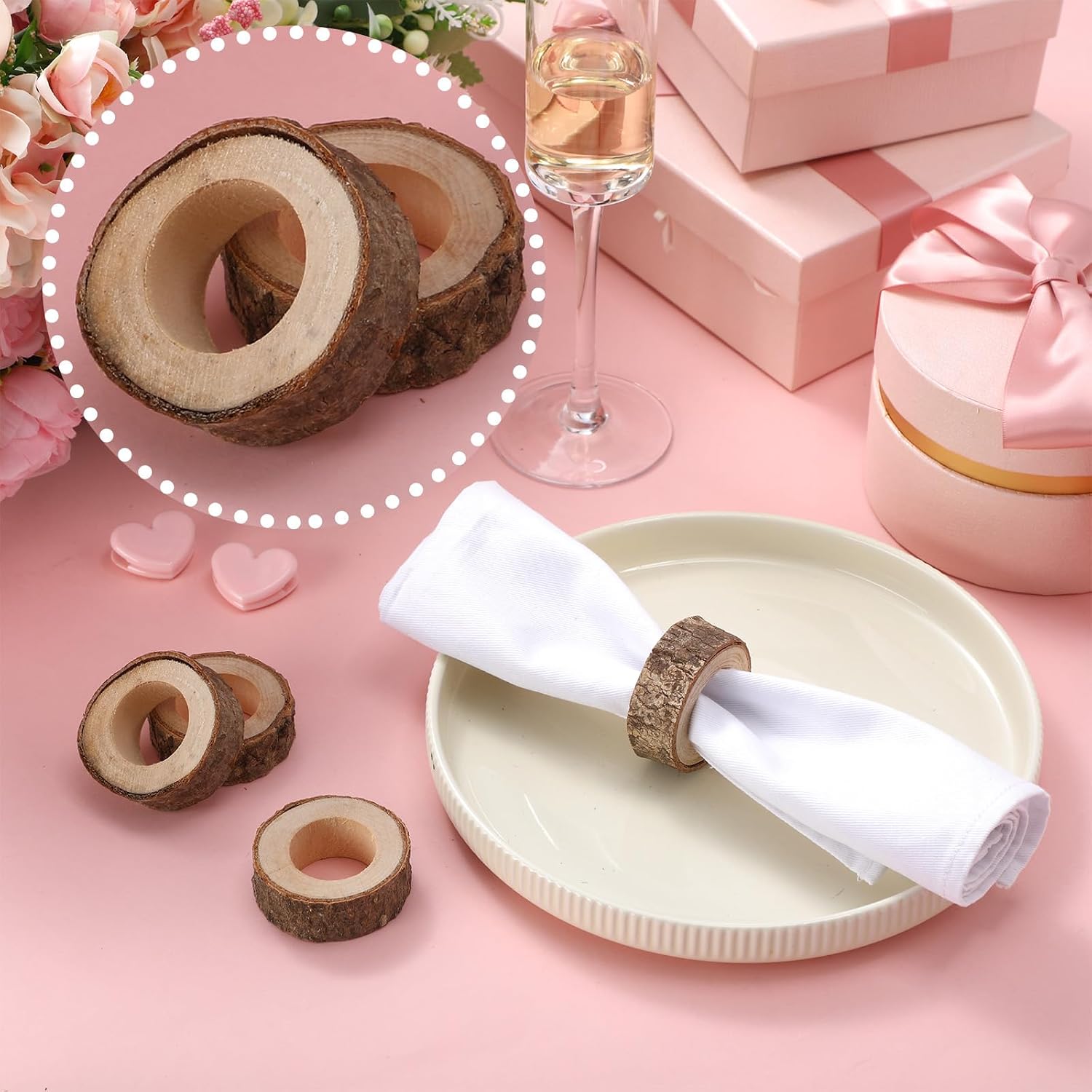 Set of 24 Wooden Bark Napkin Ring Rustic Napkin Holders
