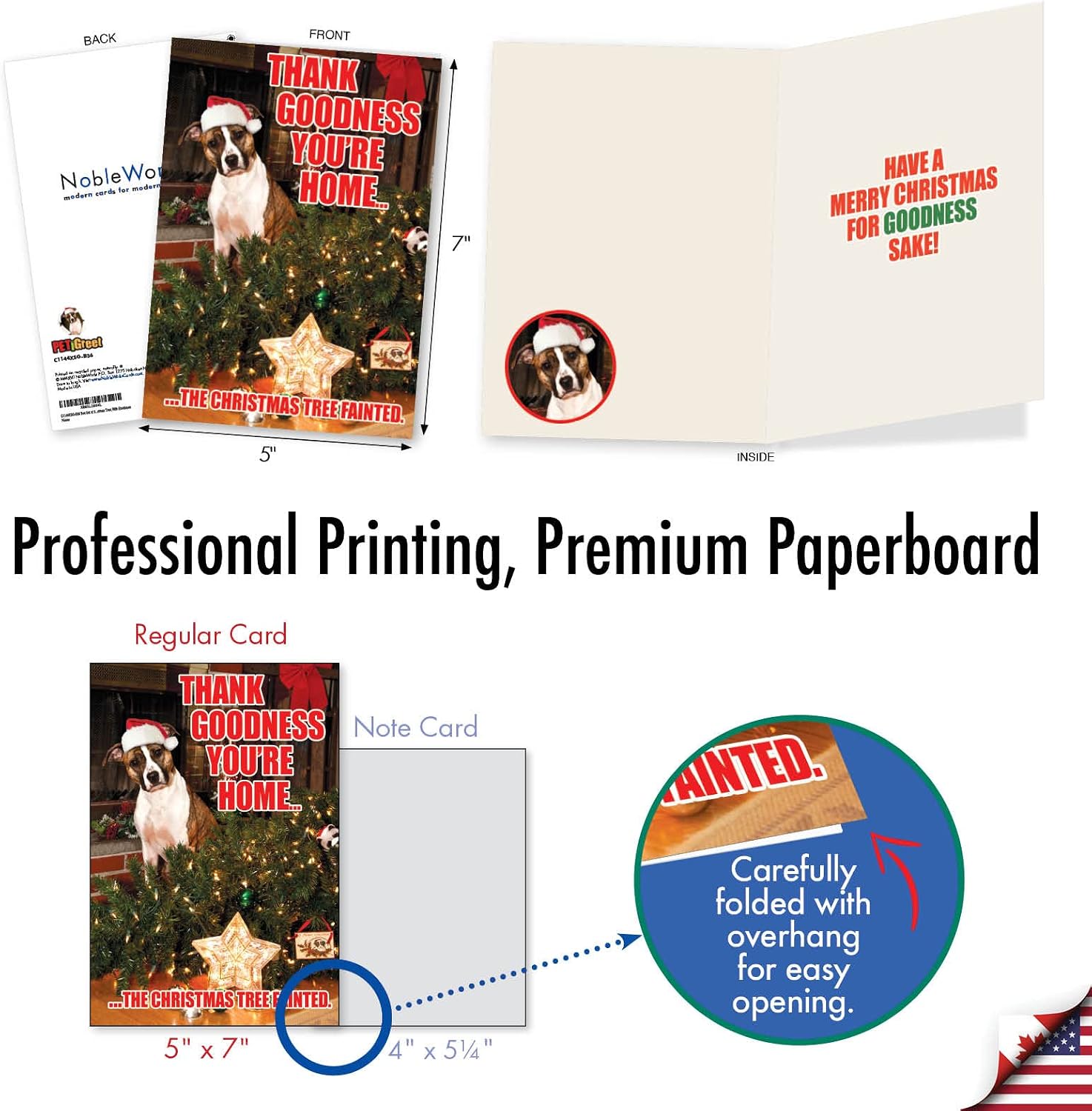 NobleWorks Bulk Pack of 36 Humorous Merry Christmas Greeting Cards w/Envelopes, Boxed Funny Holiday Dog Notecards for Men and Women (1 Designs, 36 Each) - Tree Fainted C1144XSG-B36