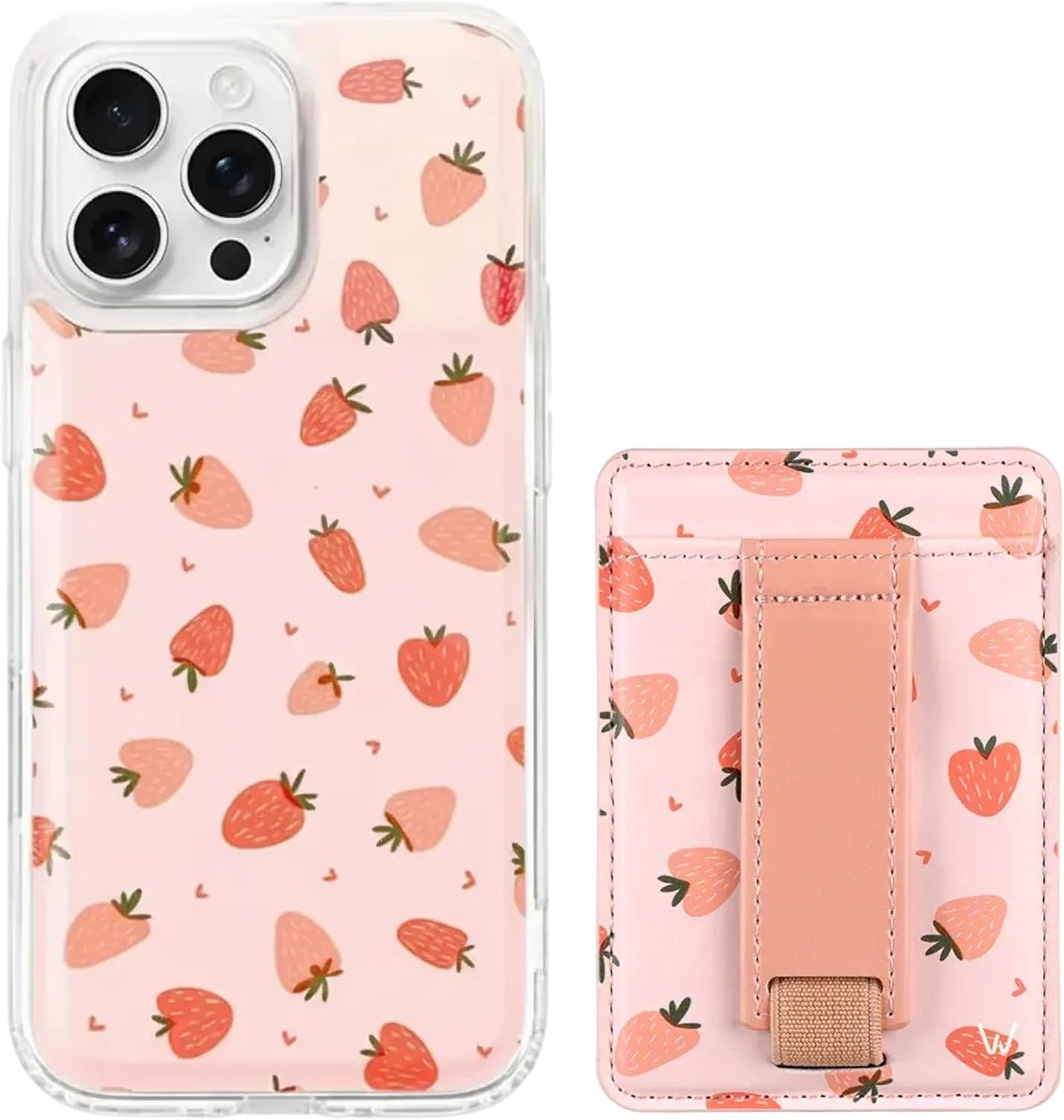 Walli Bundle for iPhone 16 Pro Max – Aesthetic Magnetic Phone Case + Compatible Magnetic Wallet with Card Holder, Kickstand & Finger Strap - Berry Bliss