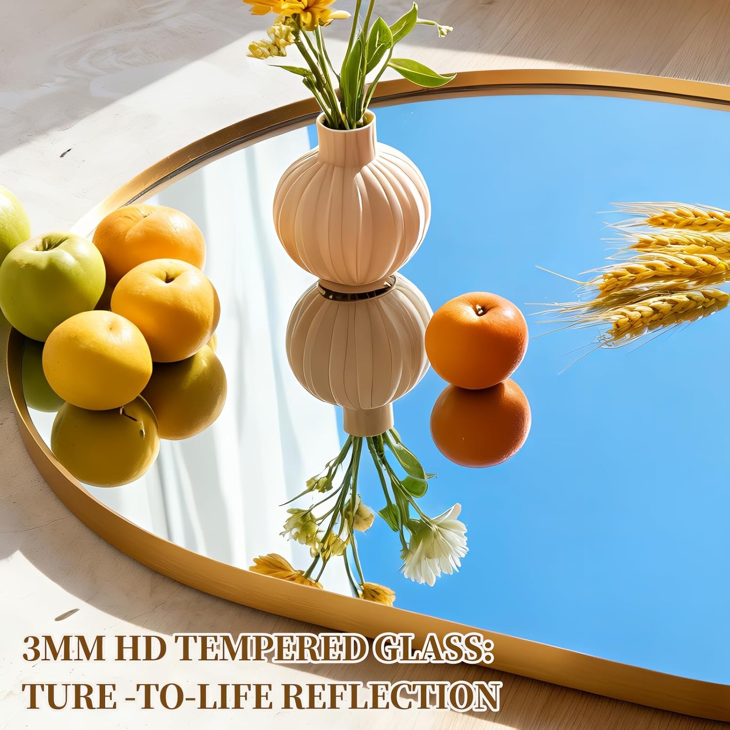 Oval Full Length Mirror, 48"×16" Wall-Mounted Mirror with Metal Frame, Ultra-Clear Explosion-Proof Dressing Mirror, Simple and Classic Deco for Cloakroom/Bedroom/Living Room, Gold