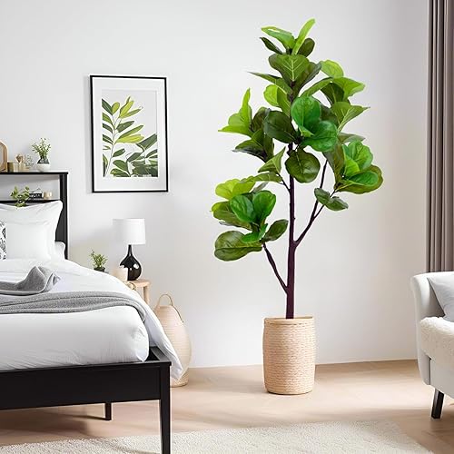 Miniatura 2 de Higuera artificial de hoja de violín de 5 pies, árbol de hoja de higuera falsa con maceta de plástico para el hogar, oficina, sala de estar, plantas