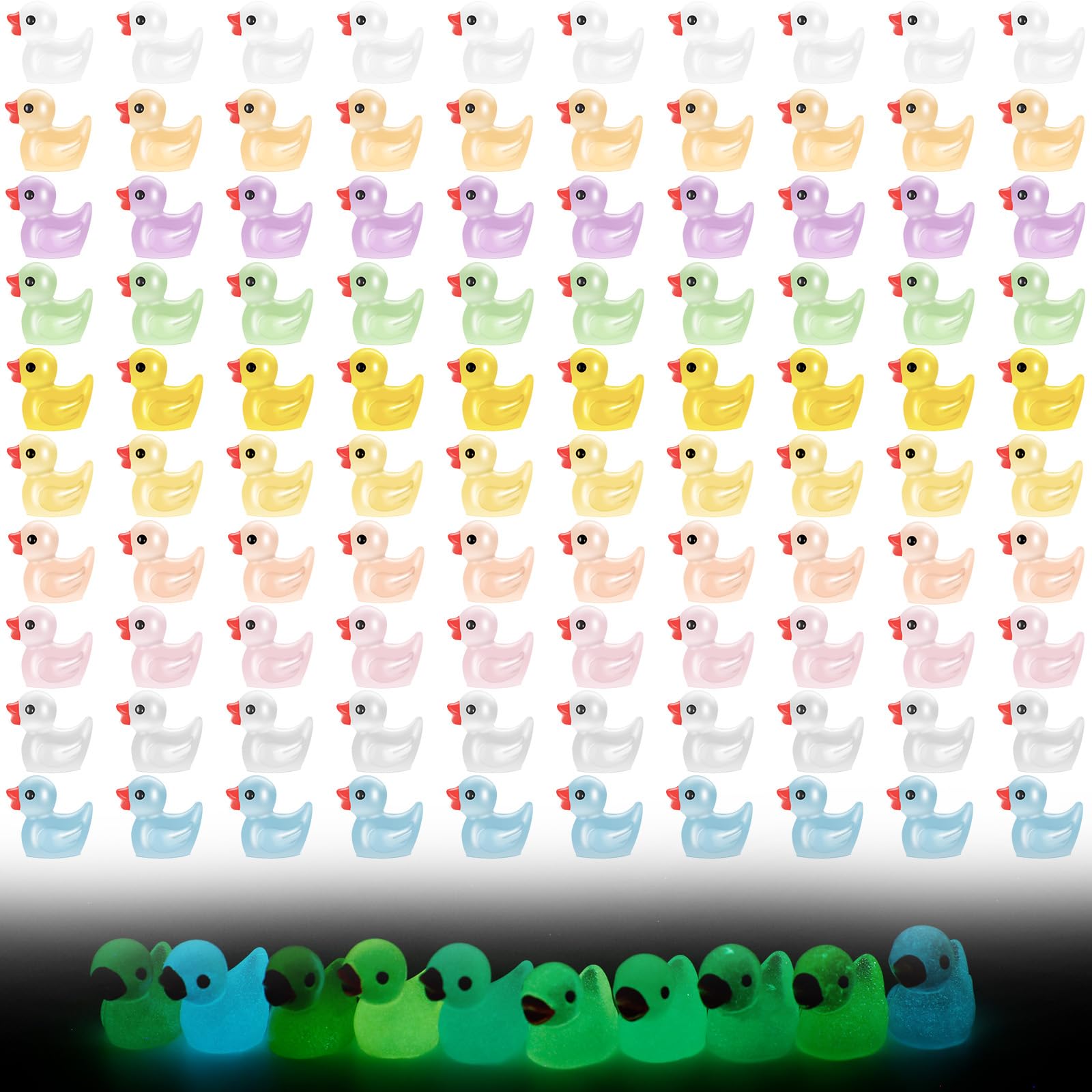Romon 100 Piezas Mini Patos De Resina,Mini Patos Luminosos,Micro Paisaje,Paisaje Decorativo DIY,Decoracion del Hogar,Decoracion del Acuario,10 Colores