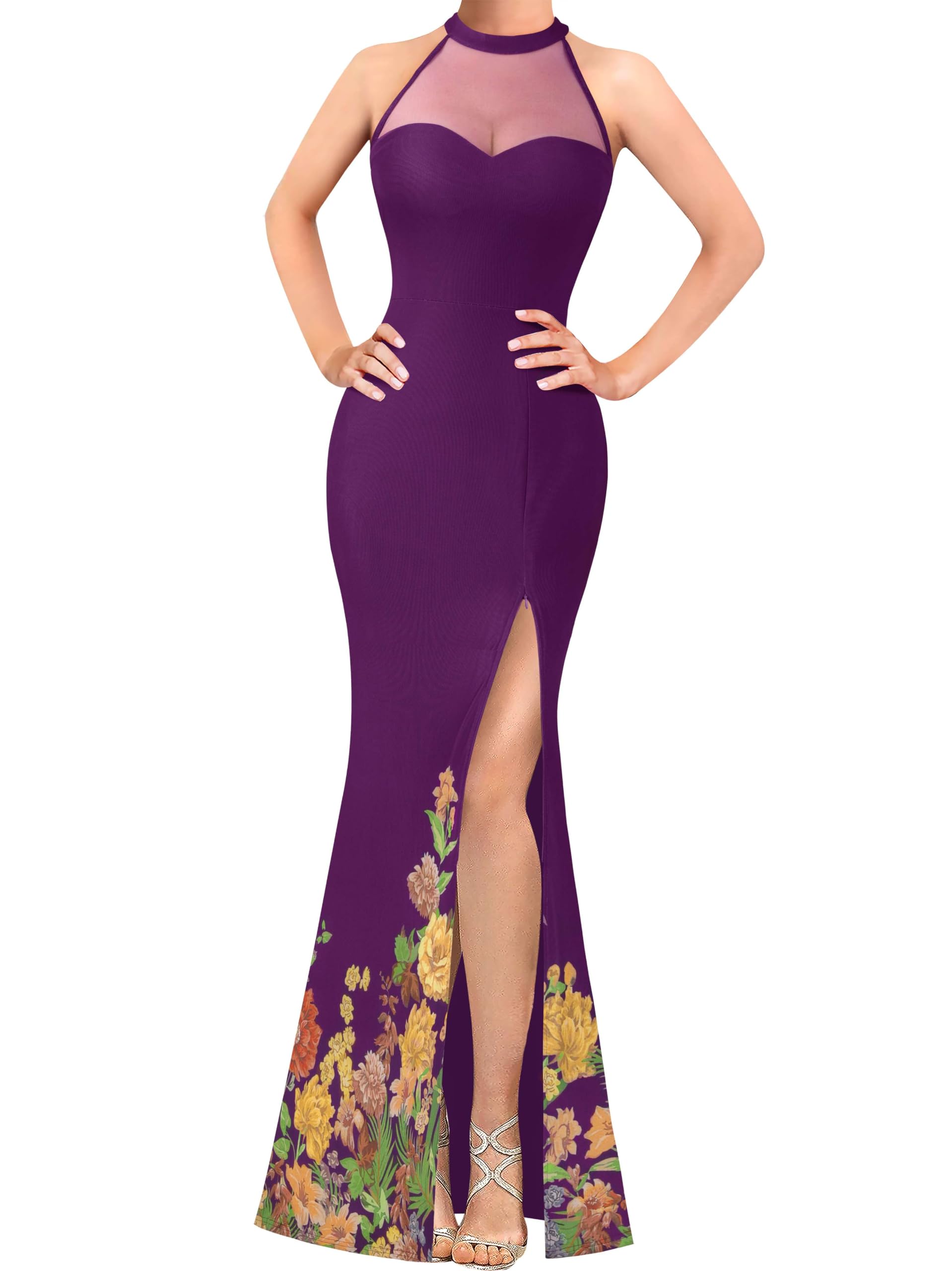 VFSHOW Womens Halter Formal Prom Gala Wedding Guest Maxi Dress Evening Gown
