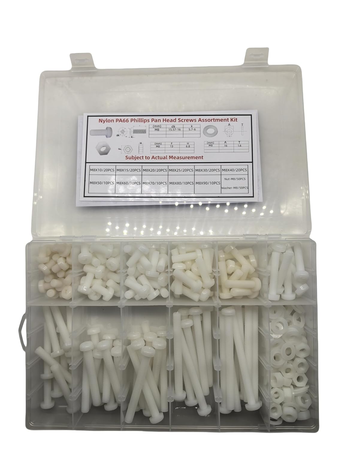 760PCS M6 Nylon PA66 Plastic Metric Phillips Pan Head Screws Length 5-80mm with Nuts Washers Assortment - Chemical Resistant Fastener Kit, Non-Conductive Bolts for PCB/Automotive Assembly
